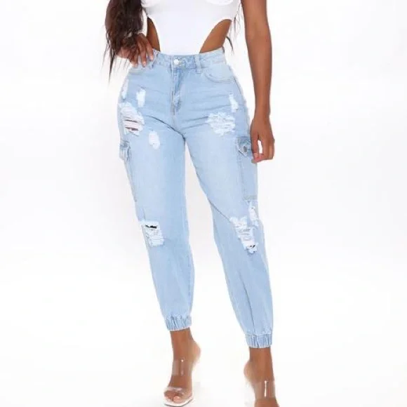 Fashion Nova Jeans Fashion Nova Distressed Denim Cargo Joggers